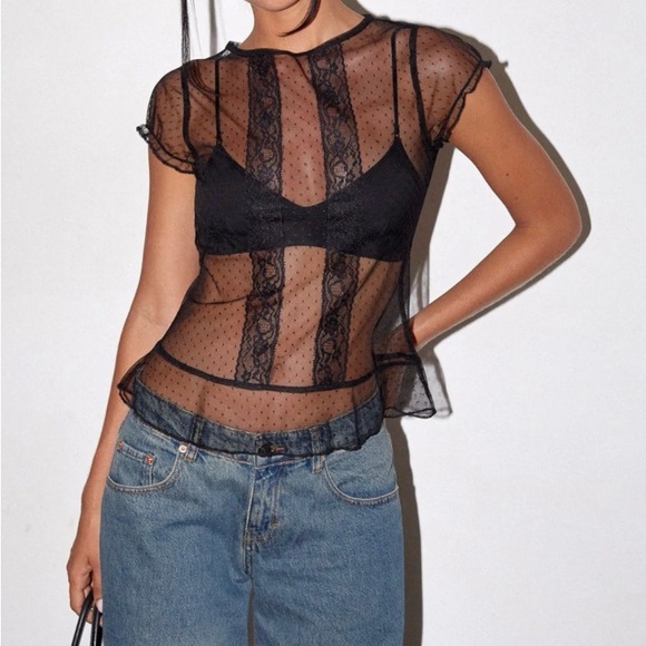 MOTEL NWT Amrita Unlined Top in Dobby Mesh Black - Picture 3 of 12